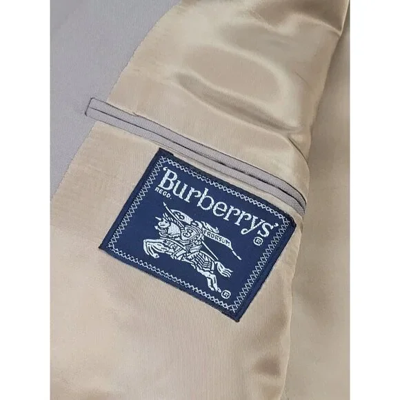 Burberry Men 100% Wool Tweed Tan Herringbone Blazer Jacket Lined - Picture 10 of 16